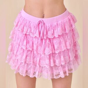 Pink Lace Ruffle Skirt